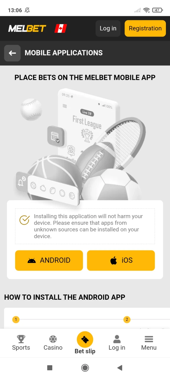 Download the Melbet app on your Android device.
