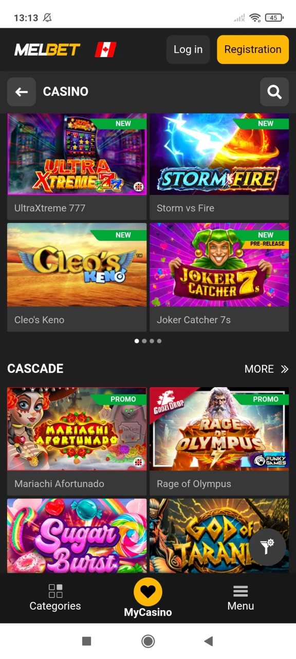 Now you can start playing casino games in the Melbet app for Android.