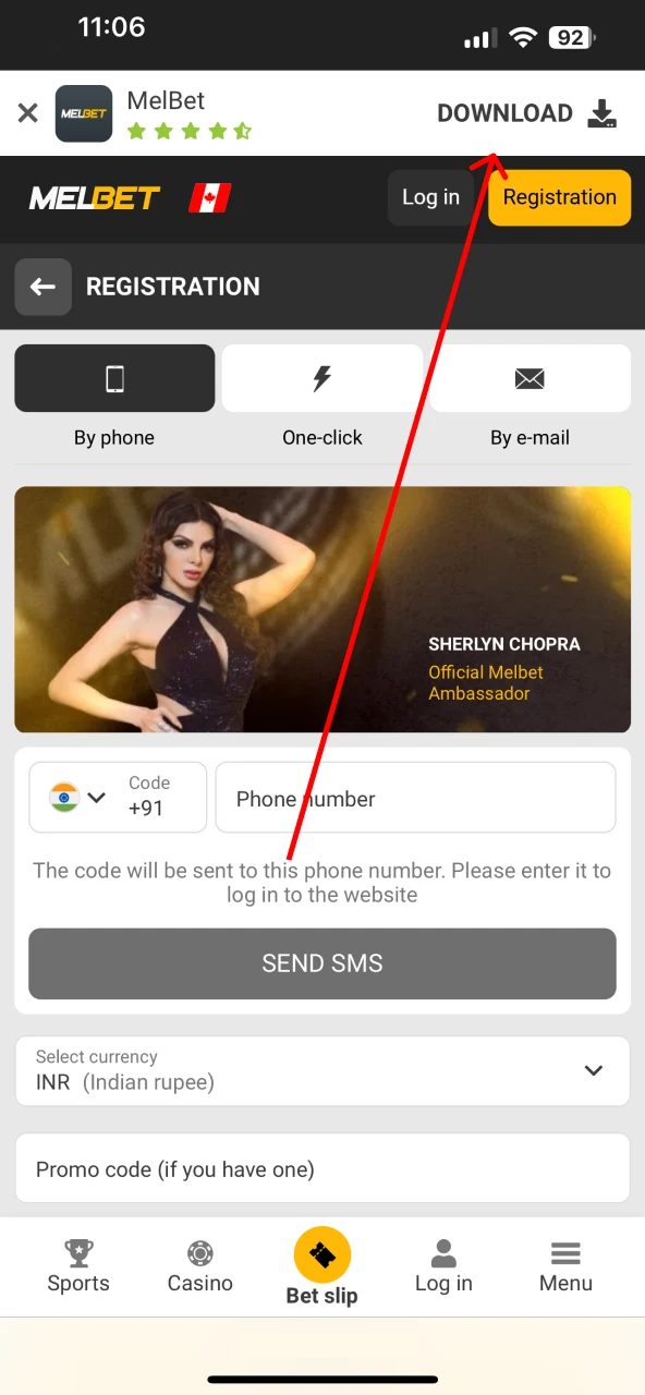 Open the Melbet iOS app download page.