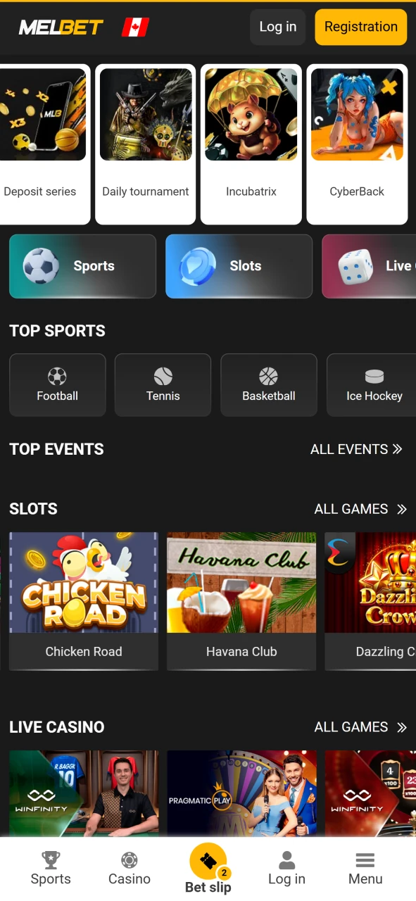 Visit the Melbet app home page.
