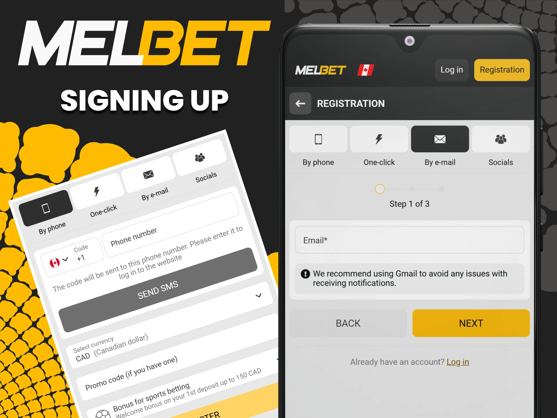 Register in the Melbet application.