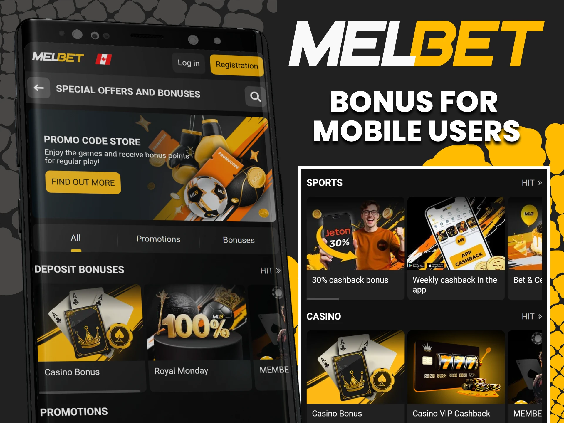 You can use bonuses in the Melbet application.