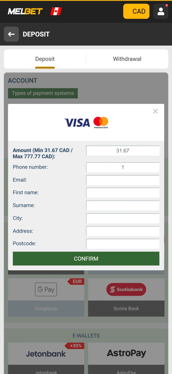 Top up your deposit to receive a bonus from Melbet.