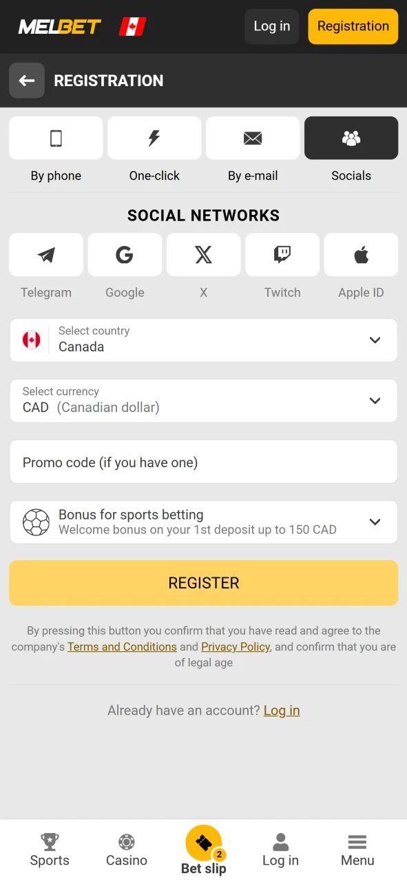 Register to receive a bonus from Melbet.