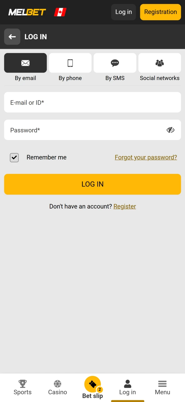 Log in to your Melbet personal account to top up your deposit.
