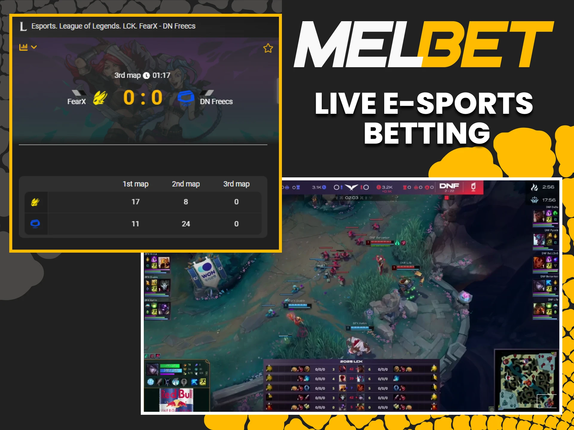 Watch live esports events on the Melbet website.