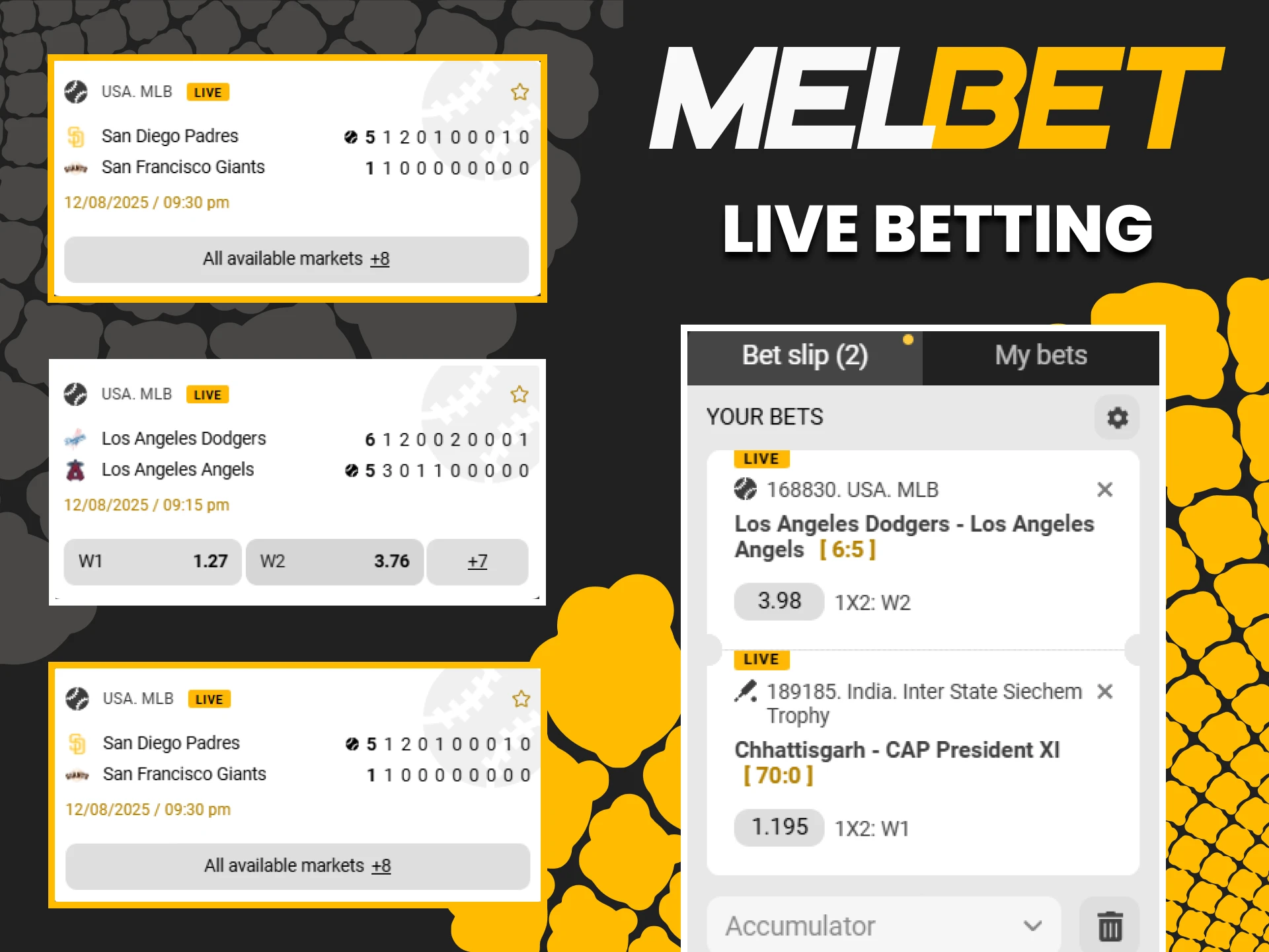 At Melbet you can bet on live sports events.