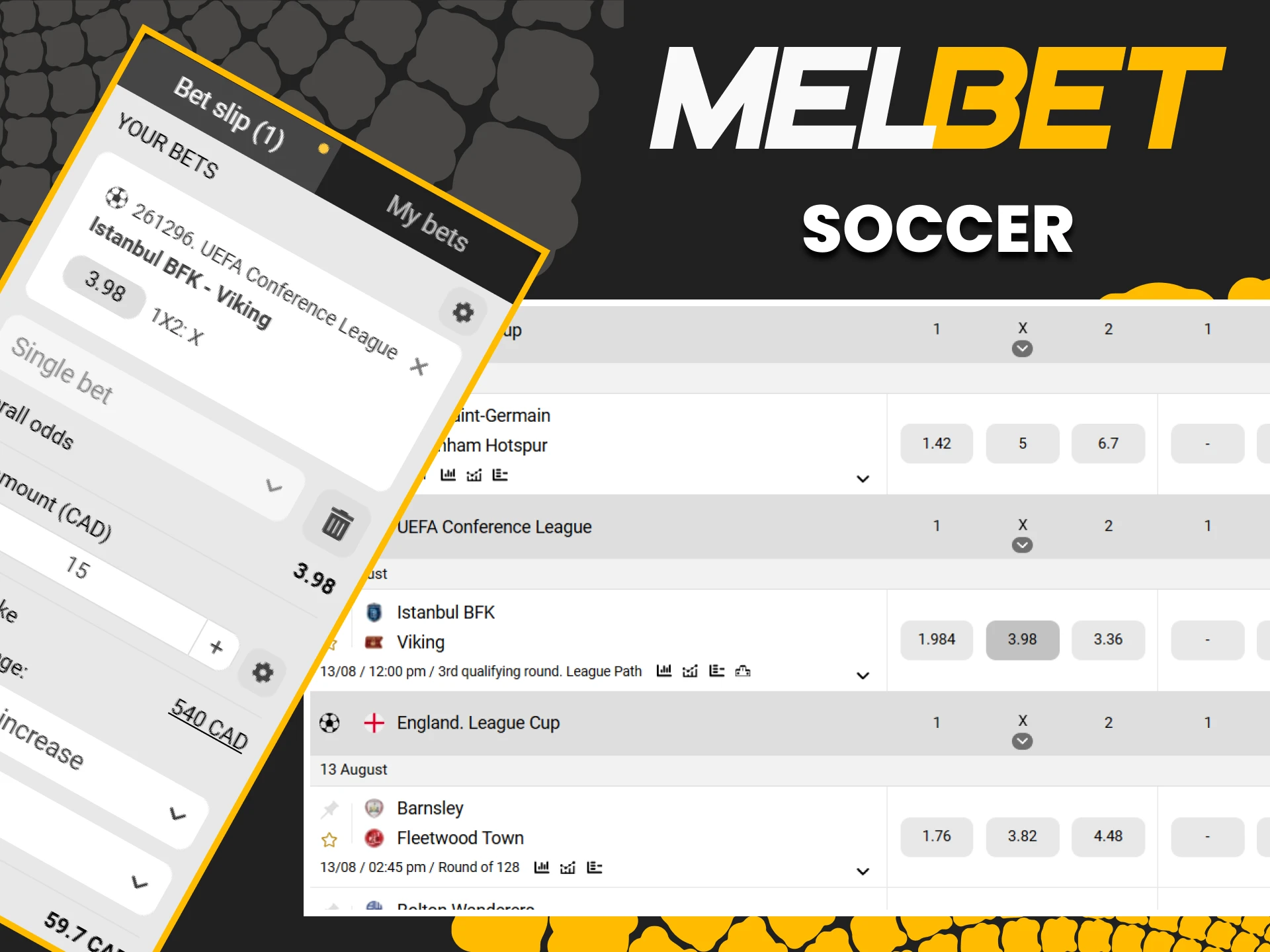 Go to the sports section of the Melbet website to bet on football.
