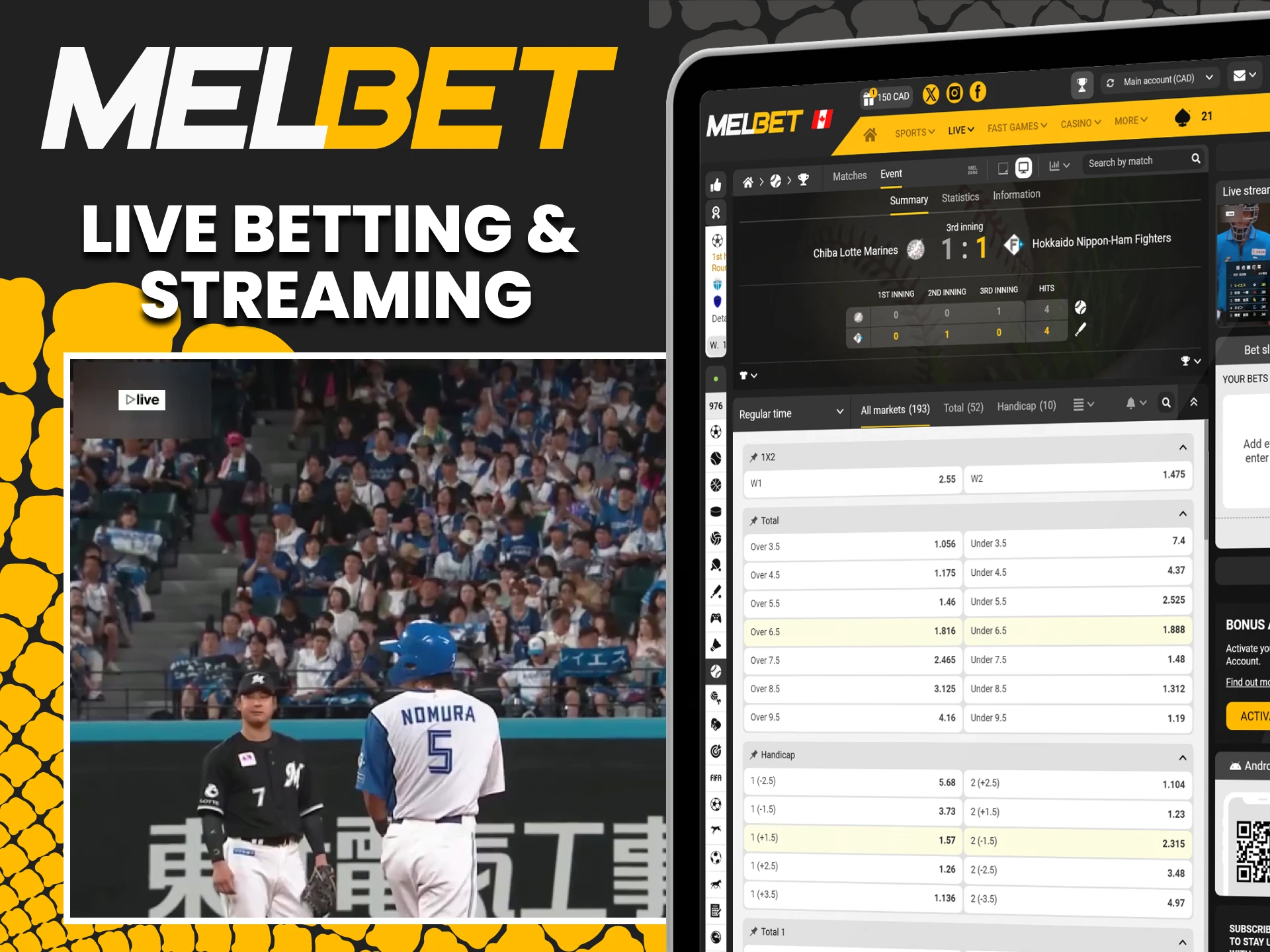 On Melbet you can watch streams of live sports events.