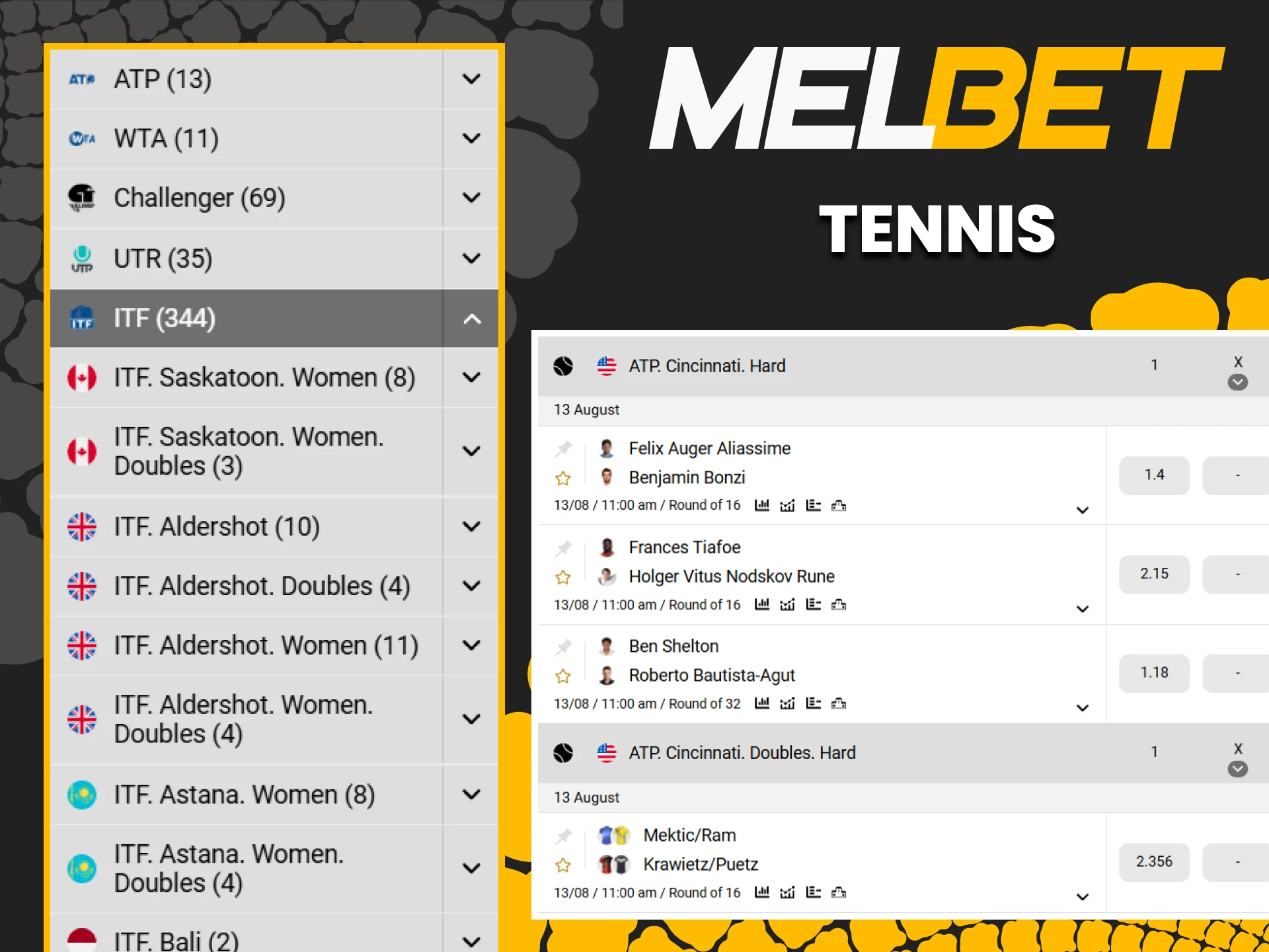 Choose tennis for sports betting from Melbet.