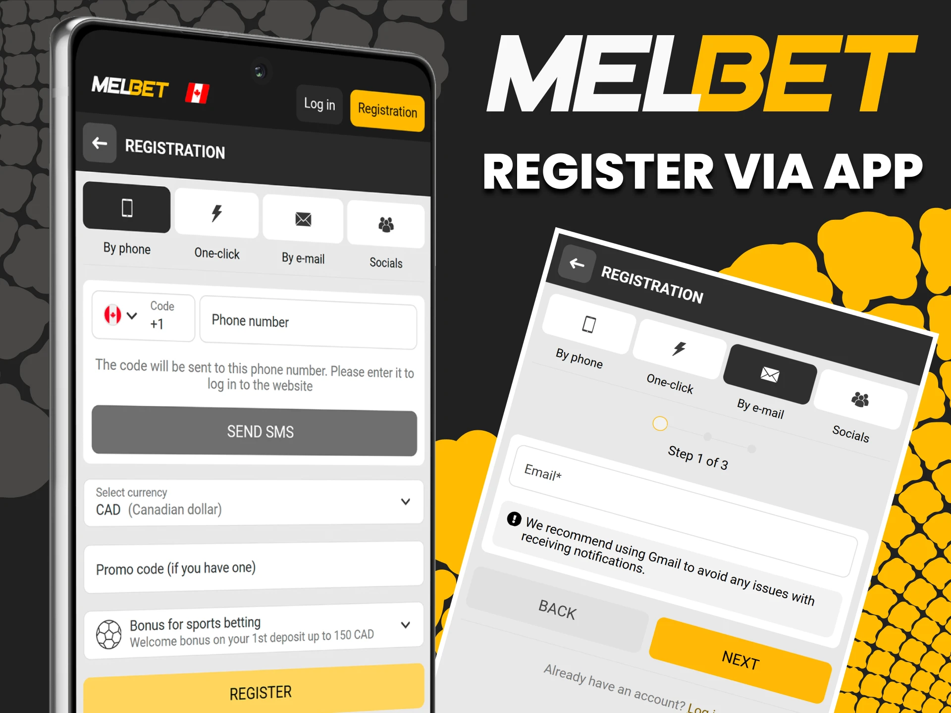Use your smartphone to register in the Melbet app.