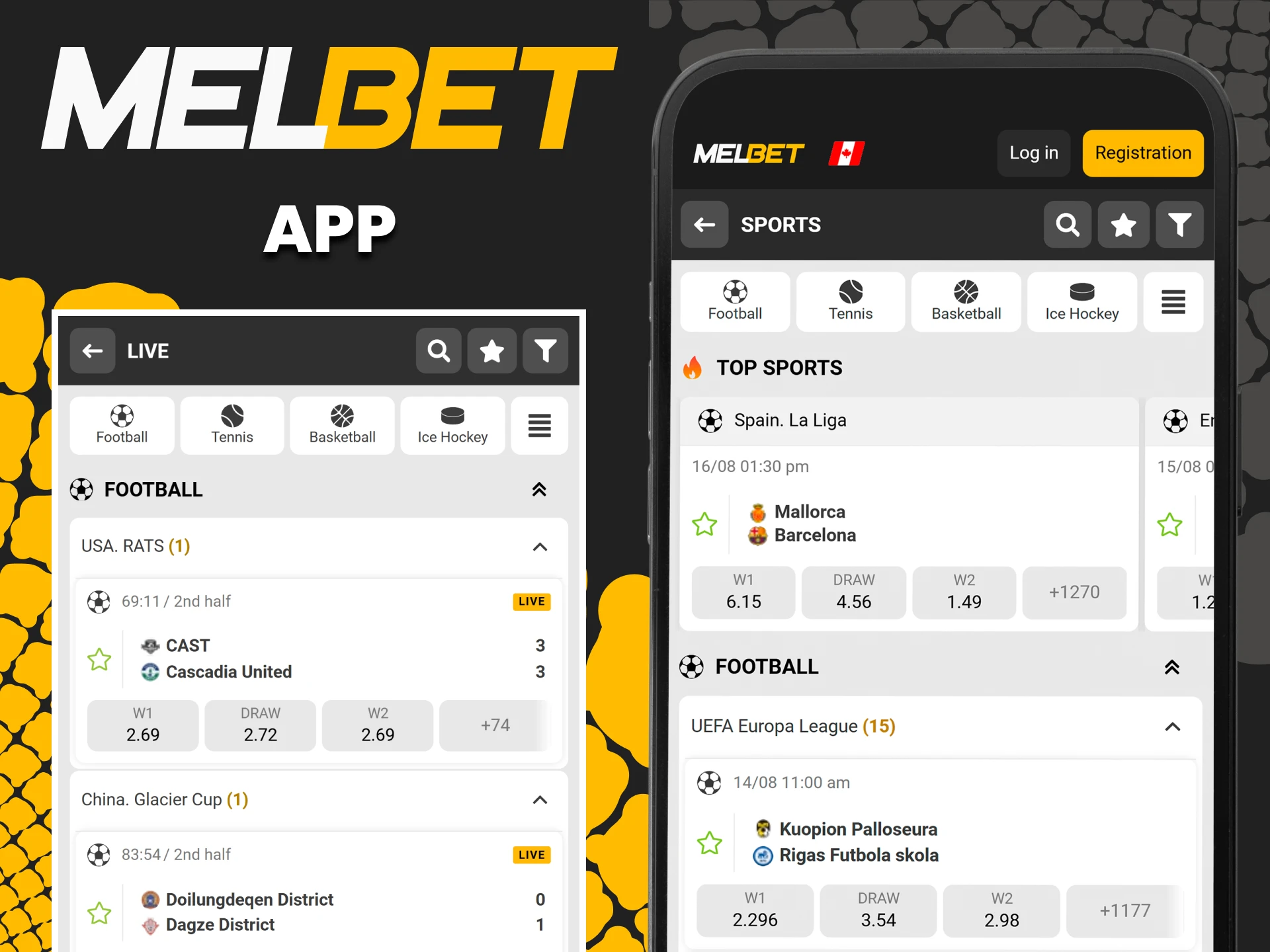 Use the Melbet app for sports betting.