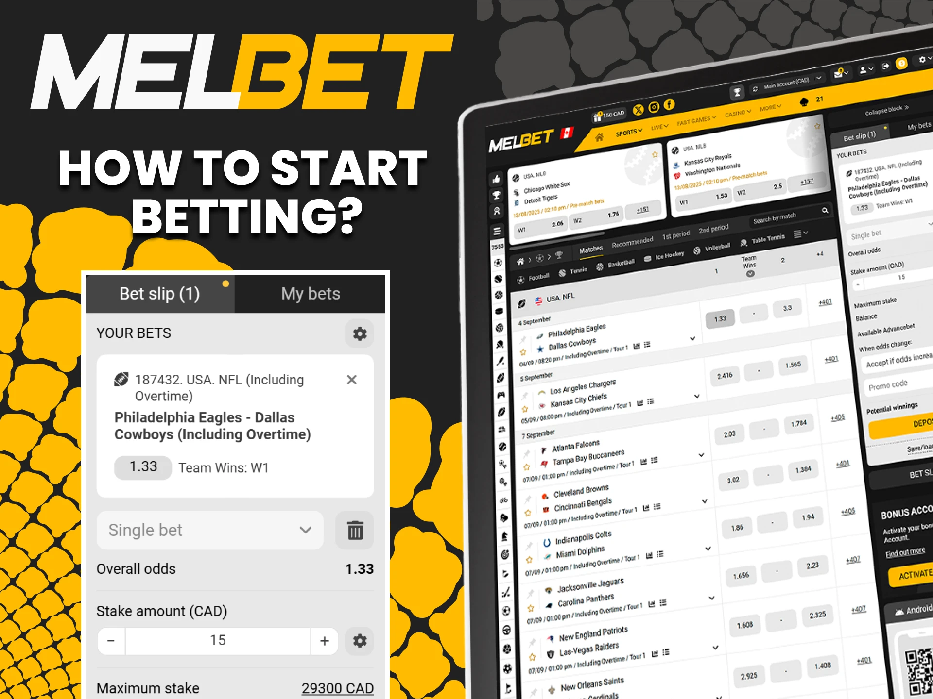 Open the sports section on Melbet to place a bet.
