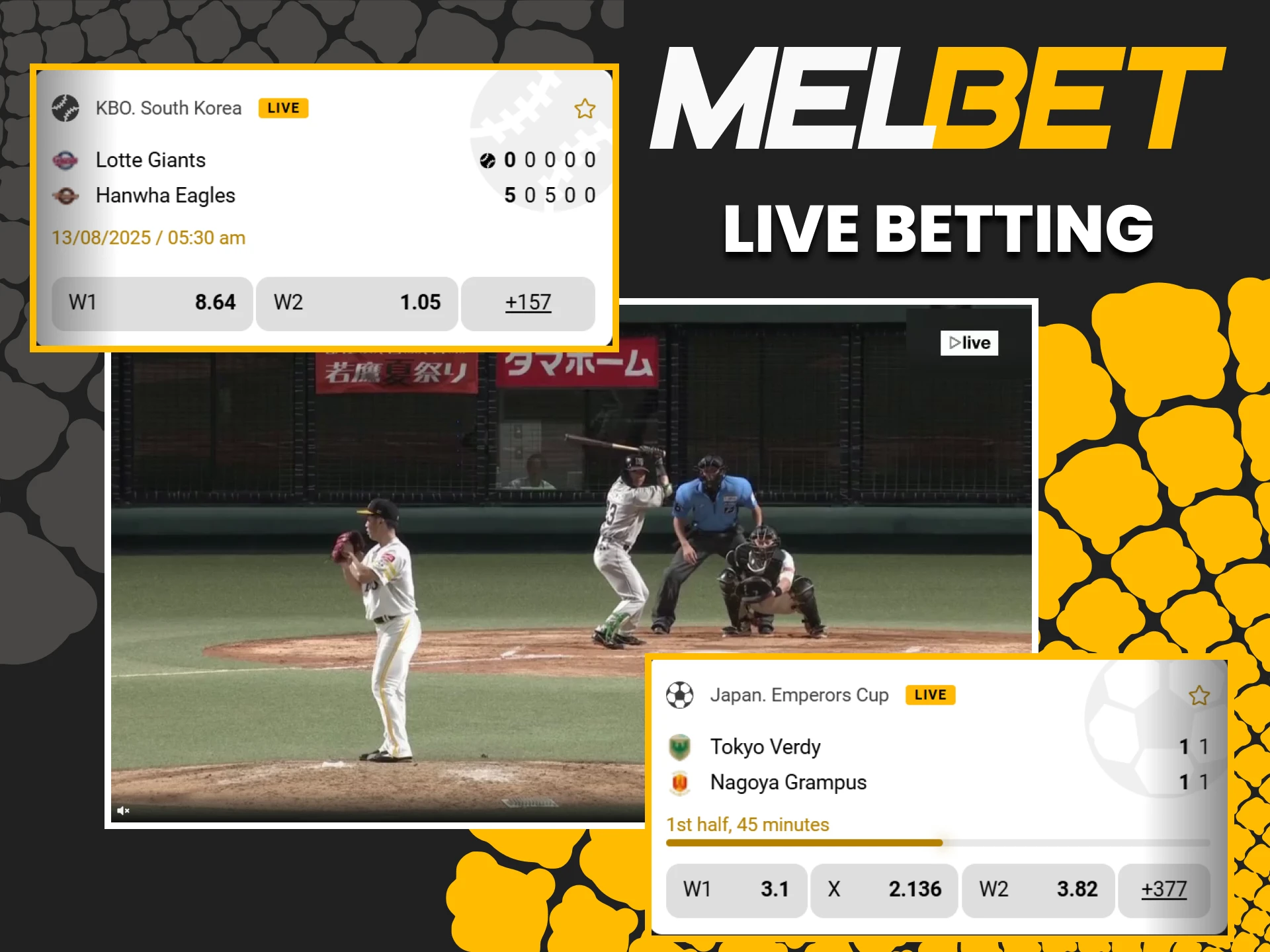 Visit the live events section on Melbet.