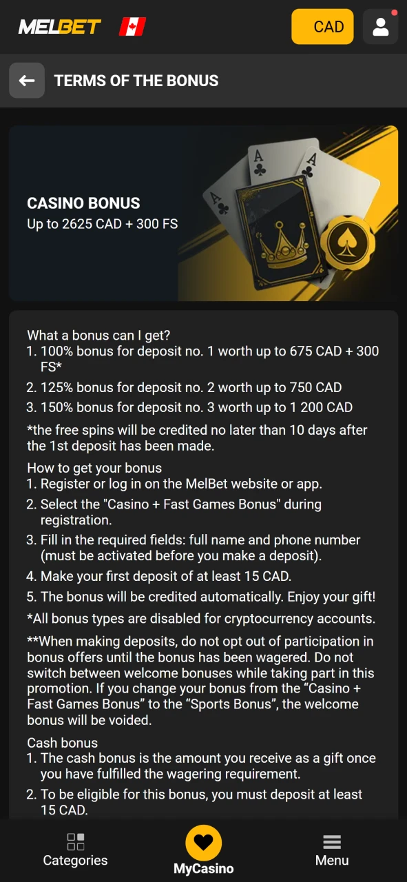 Follow the bonus conditions to withdraw to Melbet.